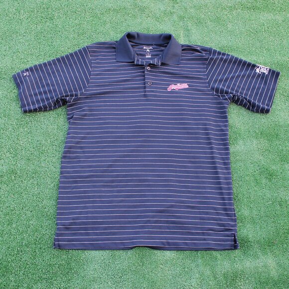 ⚾🍺Antigua MLB Cleveland Indians Budweiser striped Polo - Picture 1 of 7
